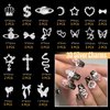 105 Pcs Silver+Gold Nail Gems Charms, Planet Crown Dollar Snake Dangle Star Bow Nail Charms 3D Nail Art Jewelry Alloy Rhinestones Gems+Charms for Nail Art DIY Jewel Accessories