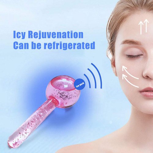 CIBLUTY Facial Ice beauty ball- 2PC Globes Pink Facial Roller for Cold or Hot Skin Massagers Globe Durable Quartz Glass for Face and Eye Rollers Reduce Puffiness