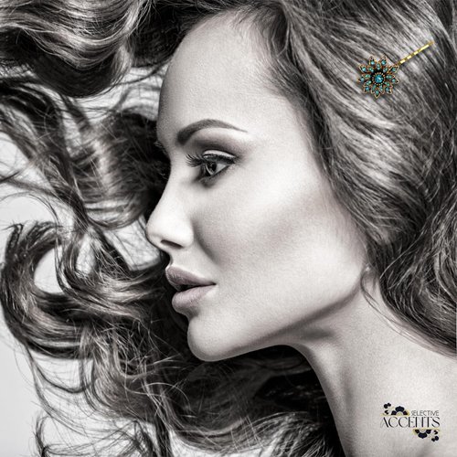 2 PCS Blue Rhinestone Hair Pins for Women Elegant Hair Clips Retro Embellishment Gold Tone French Metal Clips Prom Hair Accessories for Women Ladies Girls Formal Party Styling Tools