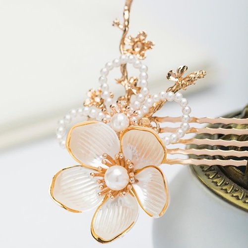 1 pcs Rabithenn Lotus Pearl Flower with Pearl Hairpin Chinese Hanfu Style Hair Fork Retro Flower with Resin Handmade Hair Clip Hair Accessories for Women Girls Long Hair (Lotus pearl)