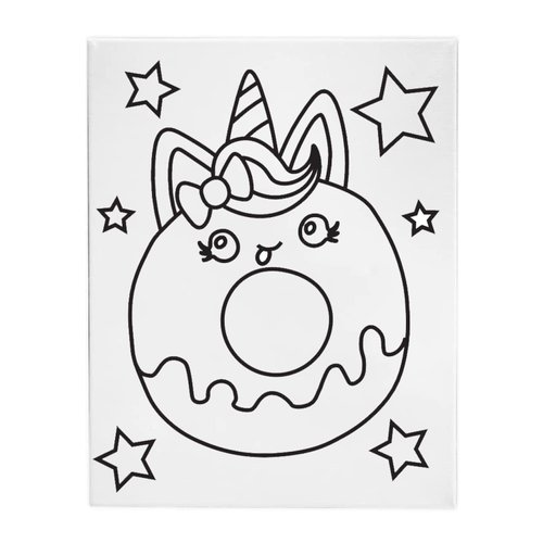 Pre Drawn Stretched Canvas Painting for Kids | Custom Theme | Birthday Gift Sweets Donut Cupcake Ice Cream Milkshake Theme | Paint party favor | DIY (8x10) (Canvas Only, Donut)