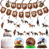 29 Pieces Horse Party Decorations Horse Birthday Banners Horse Hanging Swirls Hanging Cards Cupcake Toppers Honeycomb Centerpiece for Birthday Party Supplies