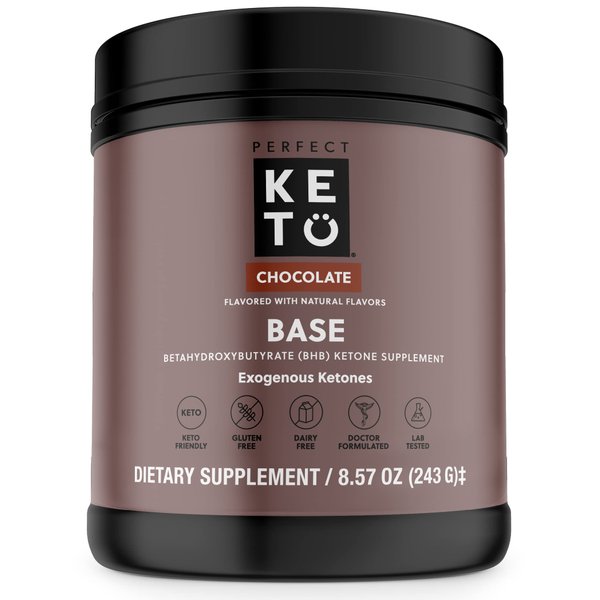 Perfect Keto Exogenous Ketones Powder, BHB Salts for Ketosis & Fasting Support, Electrolytes for Hydration, Caffeine Free Energy, Chocolate, 8.57 oz