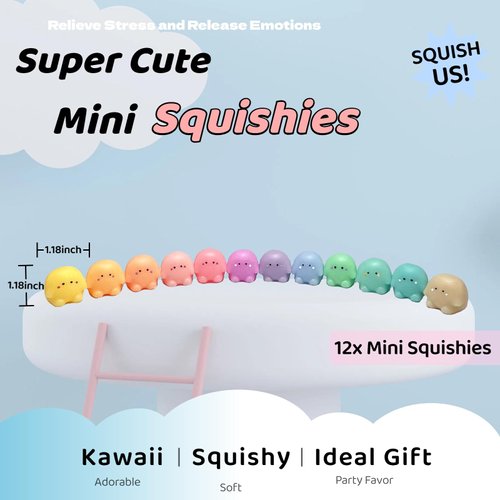Peajour Squishy Toys - 12pcs Squishies Kit, Kawaii Squishy for Party Favors, Mochi Squishy for Easter Eggs, Classroom Prizes, Claw Machine Prizes Toys, Christmas Stocking, Pinata, Various 12 Colors