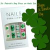 24Pcs St. Patrick's Day Press on Nails Medium Square - French Tip Fake Nails with Green Shamrock Irish Design Reusable Natural Stick on Nails Gift for Women DIY St. Patrick's Day Clover Manicure Set