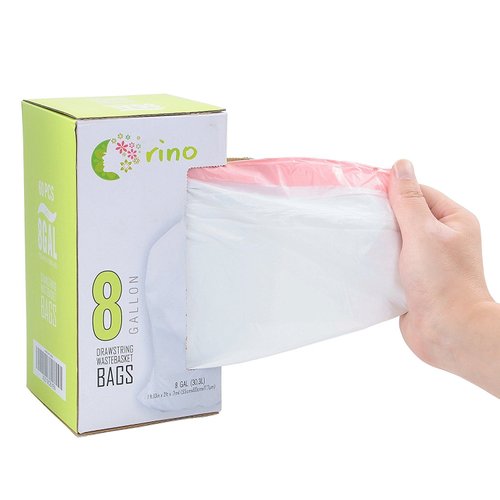 Orino Ultra Strong Garbage Bags 8 Gallon Trash Can Liners for Kitchen and Office Unscented White Drawstring Trash Bags, 60 Count 0.74 mil 22" x 24"