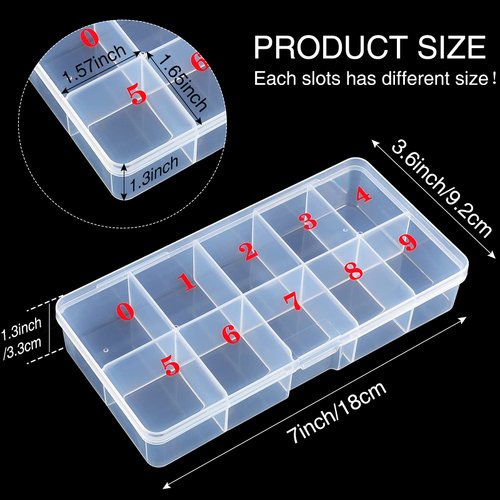6 Pieces Nail Art Tip Storage Organizer Box with 10 Number Empty Spaces Transparent False Nail Tip Storage Case Container Clear Plastic Grid Box for Fingernail Crystal, Jewelry, Nail Accessories