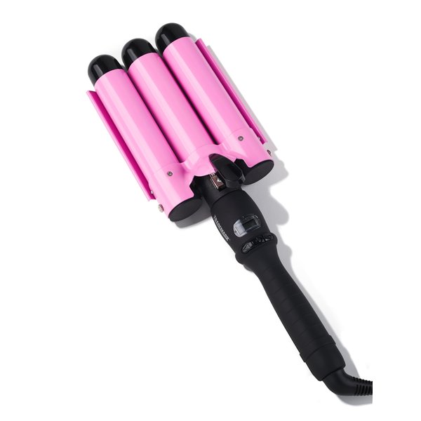 Trademark Beauty Three Barrel Hair Waver, Curling Iron, 1.25 Inch, Beach Waves, Adjustable Temperature Hair Curler, Babe Waves Jumbo - Pink