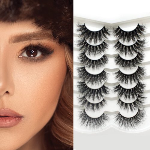 False Eyelashes 3D Handmade Natural Look Fake Eyelashes 7 Pairs Pack Long Lashes Dramatic Lashes Reusable Soft Fluffy Eye Lashes Upgrade One Set of 7 Styles (8-14)