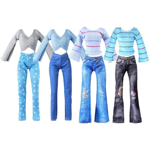 Bencailor 8 Pieces Christmas Doll Clothes 11.5 Inch Elf Doll Accessories Elf Sweaters Denim Pant Regular Outfit Clothing(Stripe)