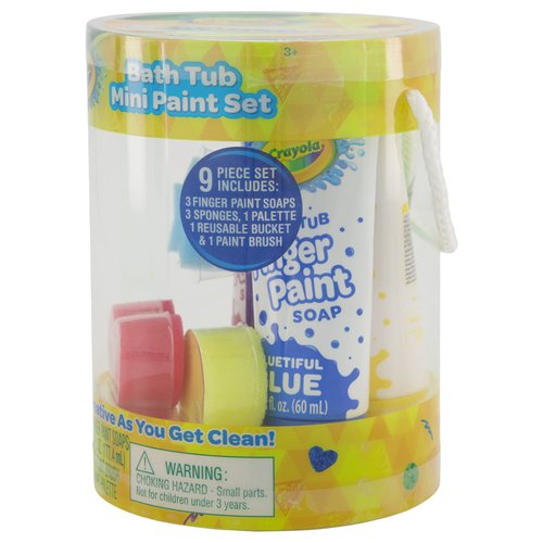 Crayola Bath Tub Mini Paint Set 9 Piece Art Kit - Brushes, Sponges, & Wash Away Finger Paints, Blue Yellow & Red Color Tub Fingerpaints