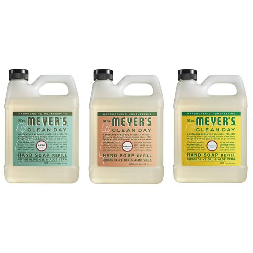 Mrs. Meyers Clean Day Liquid Hand Soap Refill, 1 Pack Basil, 1 Pack Geranium, 1 Pack Honey Suckle, 33 OZ each