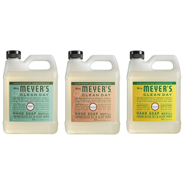 Mrs. Meyers Clean Day Liquid Hand Soap Refill, 1 Pack Basil, 1 Pack Geranium, 1 Pack Honey Suckle, 33 OZ each