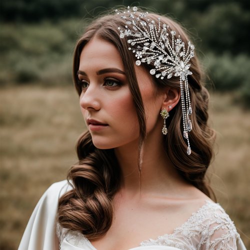 JULIYOOYOO Wedding Hair Accessories,Rhinestone Bridal Hair Accessories,Handmade Flower Hair Clips,Wedding Hair Pieces For Brides，Women's Wedding Hair Accessories With Tassel. (silver)