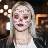 Fssqii Halloween Temporary Face Tattoos Makeup Kit 12 Pack Day of the Dead Sugar Skull Floral Black Skeleton Full Face Mask Stickers for Festival Party DIY Self Adhesive Masquerade Face Tattoo Decals