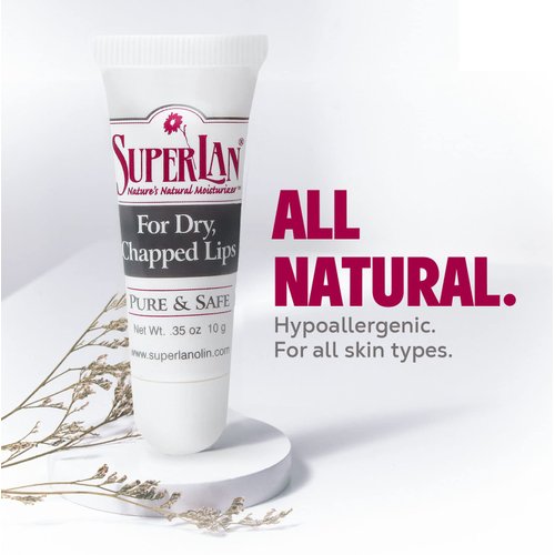 Organic Lanolin Lip Balm For Dry, Cracked, Chapped Lips By Superlan - Natural Lip Moisturizer With Ultra-Pure Medical Grade Lanolin & Jojoba Oil- Kosher Chapstick for Men Women & Children, (1 Pack)