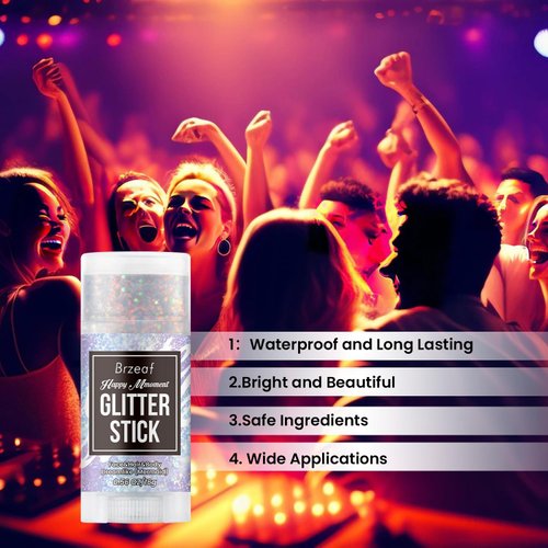 Brzeaf Waterproof Mermaid Glitter Stick, Shimmery& Long Lasting, Hair Eyeshadow Face Body Glitter, Singer Concert Music Rave Festival, Glitter Stick Makeup & Face Glitter Gel for Women Men 0.56 Oz