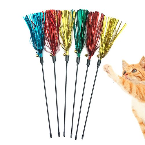 IUHKBH Cat Toy Wand 6 PCS Interactive Cat Teaser Wand with Sound Paper Tassels and Bell for Cat and Kitten