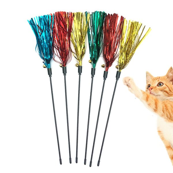 IUHKBH Cat Toy Wand 6 PCS Interactive Cat Teaser Wand with Sound Paper Tassels and Bell for Cat and Kitten
