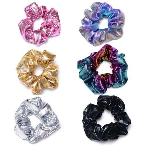 ACCGLORY Shiny Scrunchies Metallic Tone Hair Bands Elastic Hair Ties Set Glitter Ponytail Holder ...