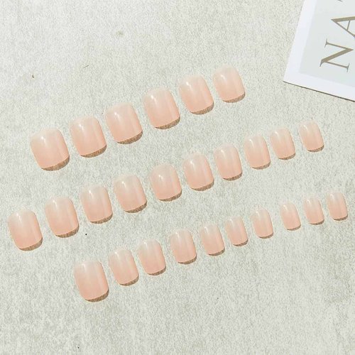 Foccna 24pcs Nude Press on Nails Fake Nails Square Glossy Short False Nail Tips Artificial Finger Manicure for Women and Girls