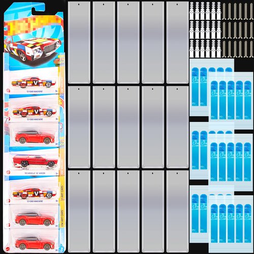 RattanView 15 Pcs Model Car Display Cases Wall Mount Holds up to 150 Cars Compatible with Hot Wheels Toy Car Organizer Diecast Blister Car Display Shelf for Packaged Small Wheels Storage (16.7 x 4.4)