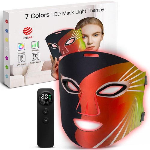 YOEYOU Red Light Therapy for Face, 7 Colors Infrared LED Face Mask Light Therapy, Portable Rechargeable Red Light Therapy Mask Beauty Device at Home and Travel for Facial Rejuvenation, Black