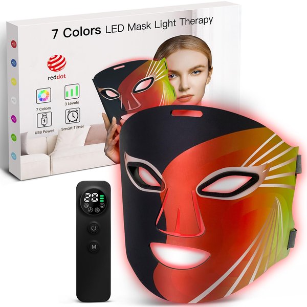YOEYOU Red Light Therapy for Face, 7 Colors Infrared LED Face Mask Light Therapy, Portable Rechargeable Red Light Therapy Mask Beauty Device at Home and Travel for Facial Rejuvenation, Black