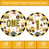 118 Pcs Construction 1st Birthday Party Decor Dump Truck One Years Old Disposable Paper Plates Napkins Forks Cups Tablecloth Banner Dinnerware for Im Digging Being 1 Bday Baby Shower Party Supplies