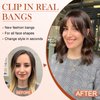 Wodelanle Bangs Hair Clip in Bangs,100% Human Hair Fake Bangs Clip on Bangs Dark Brown,Faux Bangs Clip in Hair Extensions,French Bangs Fringe With Temples Hairpieces Curved Bangs for Daily Wear