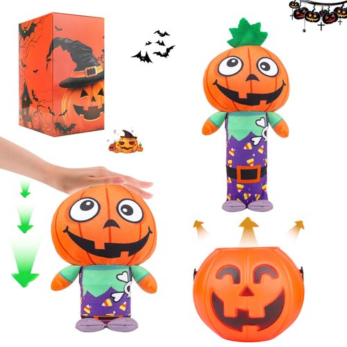 Interactive Halloween Pumpkin Man Plush Toys, Bounce Out of Candy Boxes, Party Favors for Kids