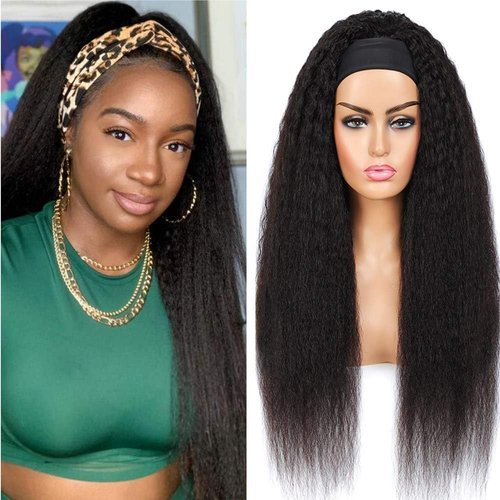 Zealady Kinky Straight Headband Wig Human Hair For Black Women 180 Density Yaki Straight Headband Wig Human Hair Glueless Human Hair Wigs 14 inch