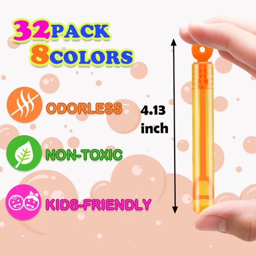 Kids Party Goodie Bag Stuffer Fillers for Toddlers,32 Pack Mini Bubble Wand Toys Gifts for Kids,Small Valentines Mardi Gras Pinata Birthday Party Favors Supplies,School Camping Prizes Treats Non Candy
