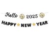 Glitter Hello 2025 Happy New Year Banner Decorations Black New Years Eve Banner Sign Party Supplies 2025 Happy New Year for Happy New Year Decorations Party Supplies 2025 Home Holiday Decorations