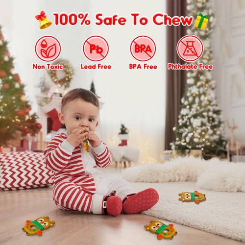 NPET Christmas Teether Baby Toy 3-12 Months, Christmas Themed Snowman & Tree Baby Teething Toy Sore Gums Relief 6-12 Months, Christmas Stocking Stuffer Teethers Christmas Gifts Boys & Girls