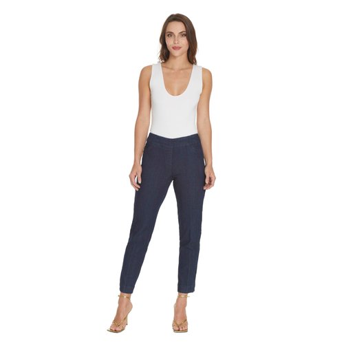 SLIM-SATION Women's Wide Band Pull On Ankle Pant with Tummy Control, 14, Denim