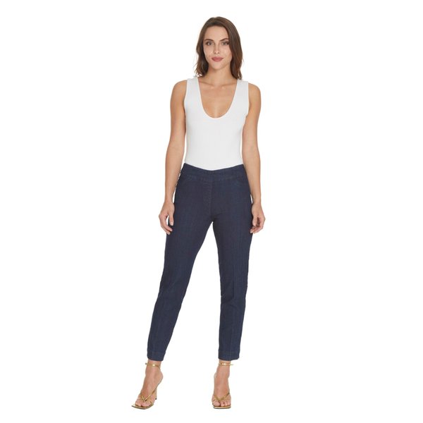 SLIM-SATION Women's Wide Band Pull On Ankle Pant with Tummy Control, 14, Denim