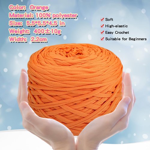 400g T-Shirt Yarn Elastic Fabric Crochet Cloth Yarn for DIY Knitting, 130 Yards Spaghetti Yarn Thick Knitting Yarn for Hand DIY Bag Basket Cushion Crocheting Projects,Home Decor（Orange）