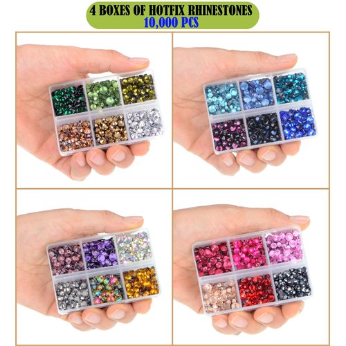 LPBeads 10000pcs Hotfix Rhinestones Flatback Glass Crystal 24 Mixed Color Rhinestone with Tweezers and Picking Pen for Crafts Clothes Nail Art