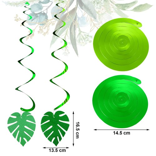 32 Pcs Hawaiian Luau Party Palm Leaves Swirl Decorations Hanging Ceiling Green Decoration Tropical Party for Summer Baby Shower Birthday Supplies (Cute Style)