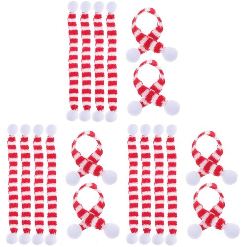 LUOZZY 18Pcs Christmas Mini Knit Scarf Miniature Snowman Scarf Mini Doll Scarf Mini Santa Claus Scarf Christmas Knitted Scarf for Wine Bottle Christmas Party Supplies (Red White, 1 * 23cm)