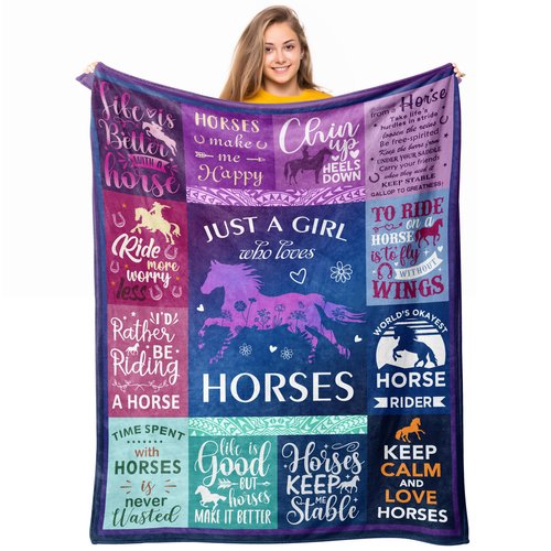 Loxezom Horse Gifts for Girls Women, Horse Blanket for Girls, Best Gifts for Horse Lovers Girls, Just A Girl Who Loves Horses, Horse Lovers Christmas Birthday Gifts Decor Throw Blanket 60" x 50"