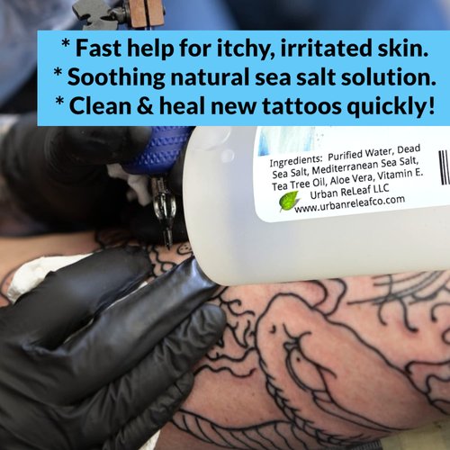 Urban ReLeaf Tattoo Solution ! Natural Sea Salt Aftercare. Safely Clean New Tattoos. Help Skin & Ink Heal Smoothly. Made Fresh in USA. 100% Natural