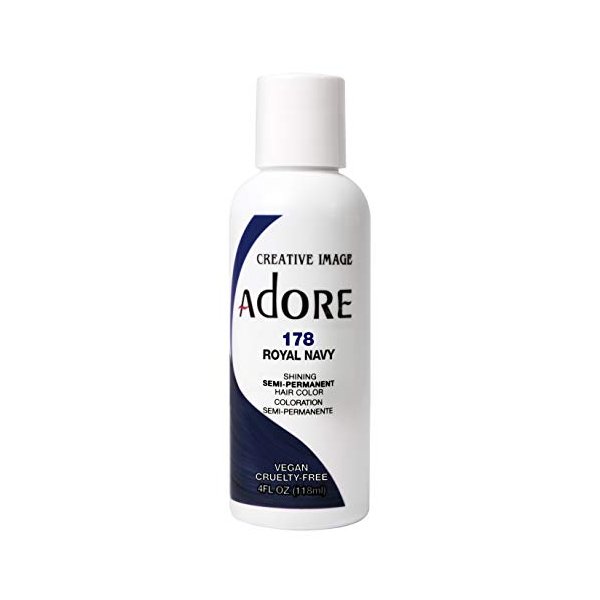 Adore Semi Permanent Hair Color - Vegan and Cruelty-Free Hair Dye - 4 Fl Oz - 178 Royal Navy (Pack of 1)