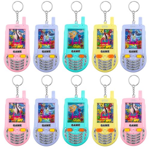 Blueweenly 10 Pieces Handheld Water Ring Game Party Favors with Keychain Colorful Handheld Toy Phones Game Water Ring Toss Fun Gifts Goodie Bags Stuffers for Boys Teenager Birthday Contest Prize