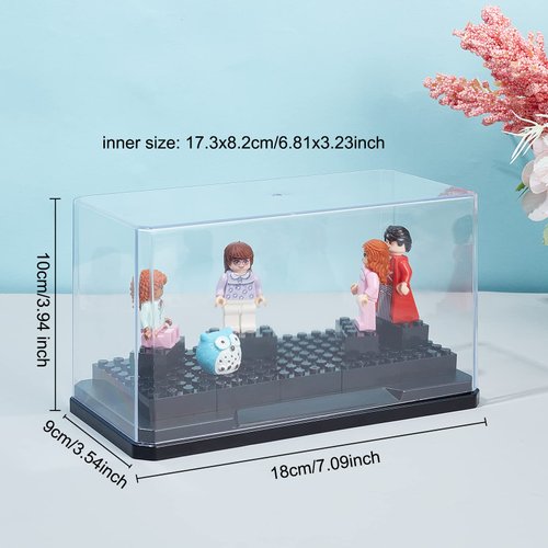 OLYCRAFT Clear Plastic Display Case 7x3.5x4 Inch Display Stand Box Self-Assembl Display Case with Black Base Dust Proof Protection Showcase for Collection Bricks Blocks Models