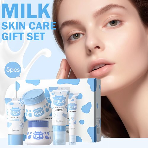 Milk Skincare Gift Set for Women & Girls, 5-In-1 Facial Skin Care Sets & Kits With Facial Cleanser, Face Cream, Eye Cream, Milk Gentle Skin Cleaning & Care Travel Size Facial Kit