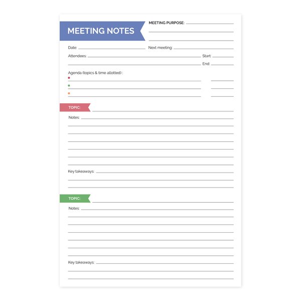 bloom daily planners 6" x 9" Double Sided Meeting Notes Planning Pad - Topics, Takeaways, Action Items & Follow-Ups - Undated Meeting Agenda Notepad