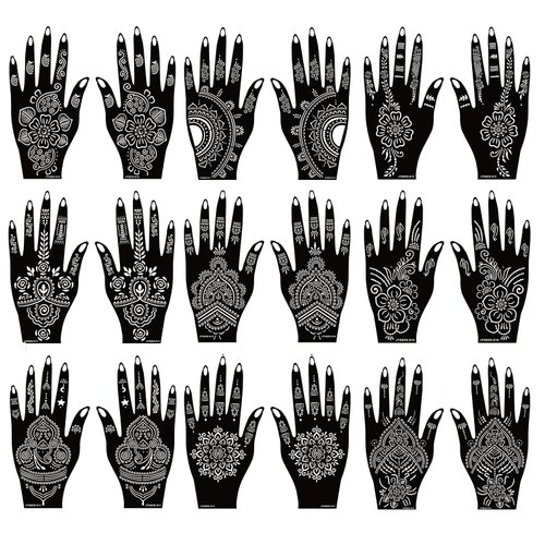 Henna Stencils 18 Sheet Henna Tattoo kit Hands Henna Tattoo Sticker Indian Temporary Tattoo Stencil Self Adhesive Tattoo Templates