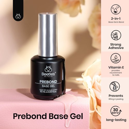 beetles Gel Polish Gel Base Coat, 15ml No Wipe Prebond Base Gel Nail Polish Long Lasting Soak Off U V Nail Lamp Base Coat Upgraded Formula for Salon Home DIY Nail Art Design Manicure